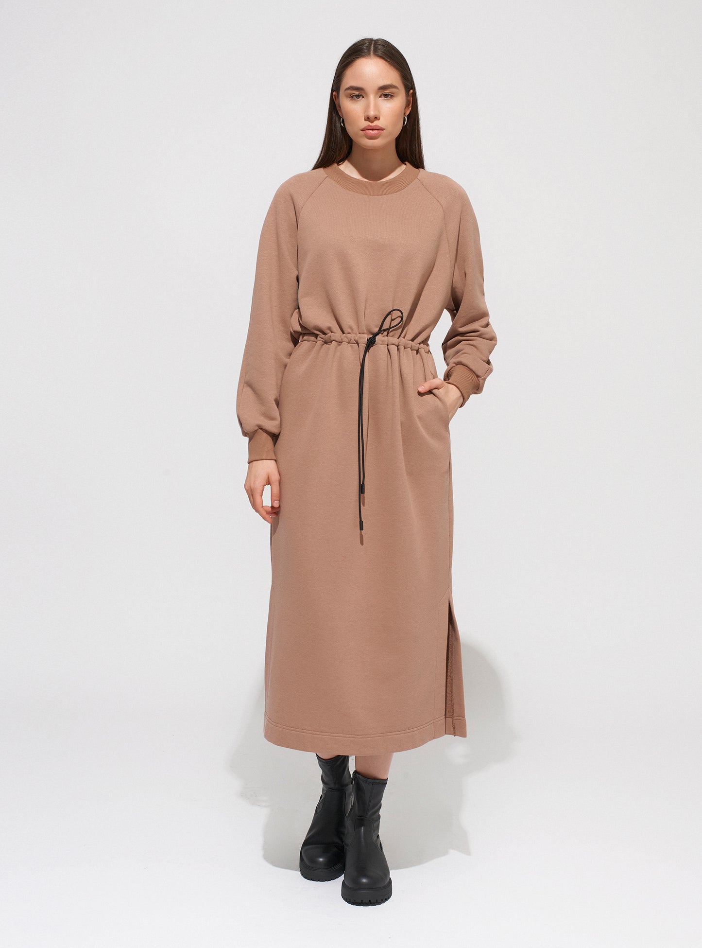 Light Brown Elastic Wasted Cotton Dress