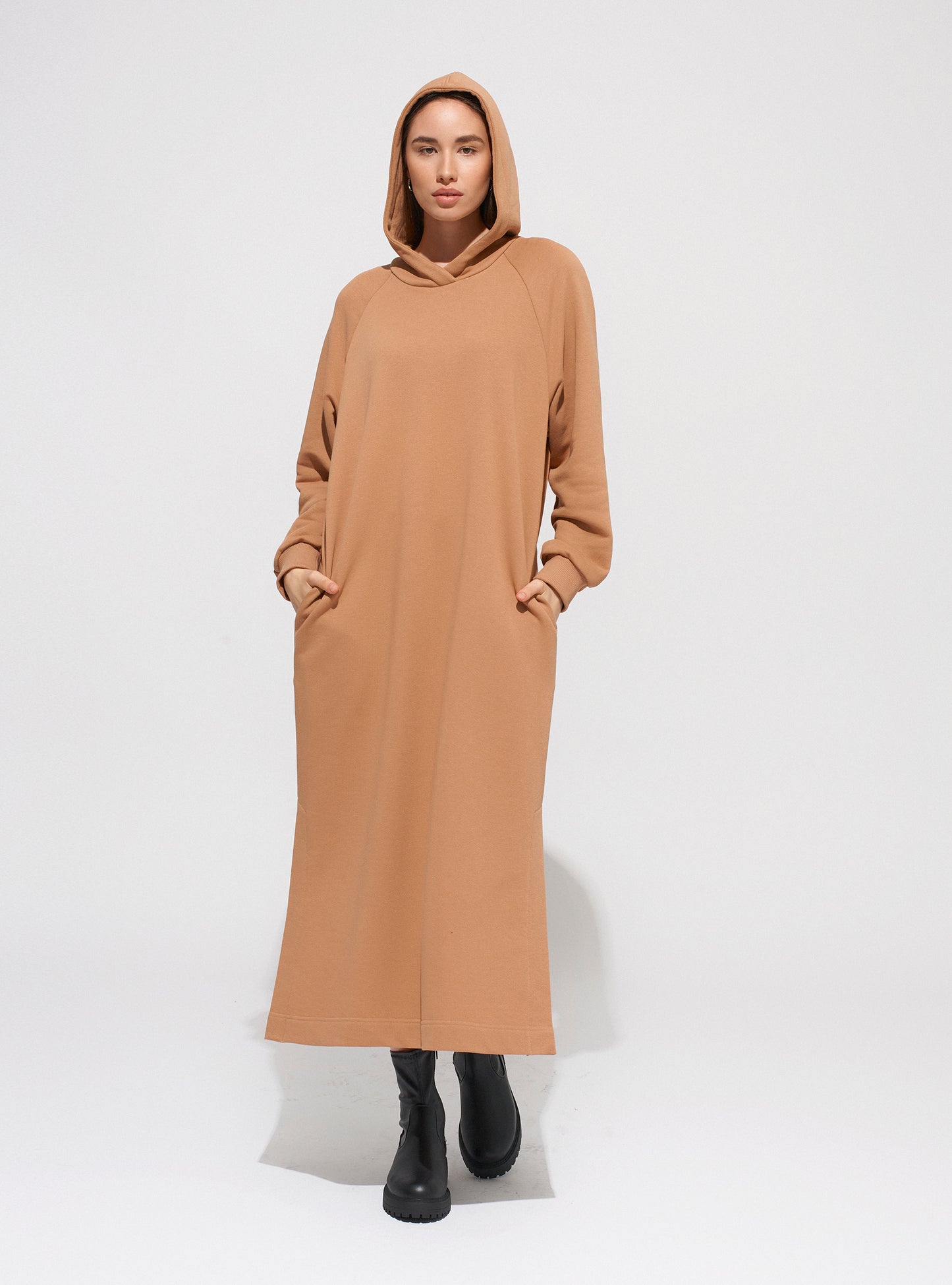 Hooded Caramel Maxi Dress